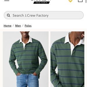 J. Crew Factory Green Polo with Navy Stripes